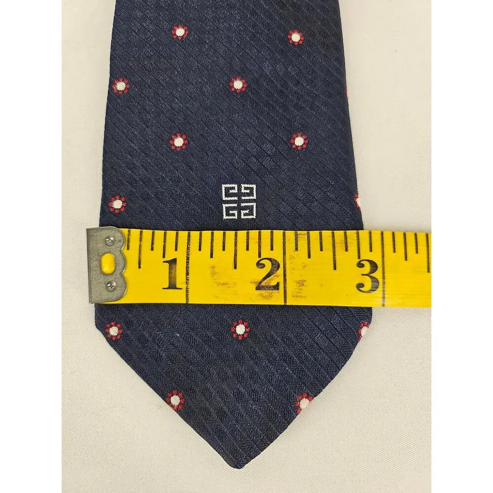 GIVENCHY GENTLEMAN PARIS VINTAGE MEN'S SILK NAVY BLUE POLKA DOT NECK 3